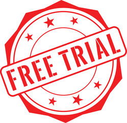 Round Red Free Trial Label or Seal Design, Free Trial Stamp Design, Free Trial Vector