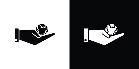 Save environment icon in solid silhouette set. Vector Illustration.