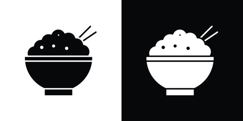 Rice bowl icon in solid silhouette set. Vector Illustration.