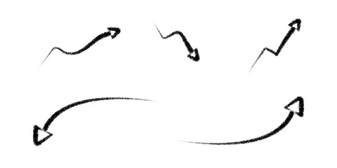 Hand-Drawn Brush Stroke Arrow Set, Wavy Directional Marker Collection
