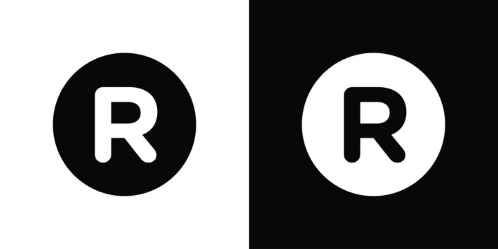 Registered trademark icon in solid silhouette set. Vector Illustration.