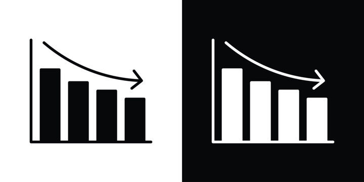 Reduction chart icon in solid silhouette set. Vector Illustration.
