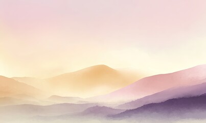 Obraz premium Soft, misty mountain range fades into a hazy, pastel sky