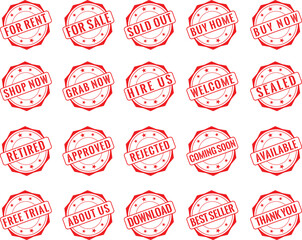Stamp Badges Collection | Red Stamp Design Bundle _ For Sale, For Rent, Buy Now, Approved, Coming Soon Approved, Sold, Available, Best Seller