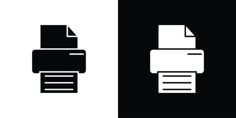 Print icon in solid silhouette set. Vector Illustration.