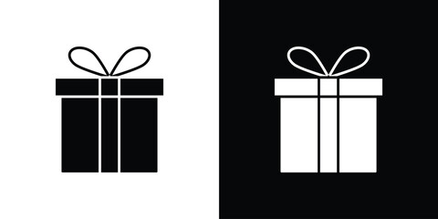 Present gift box icon in solid silhouette set. Vector Illustration.