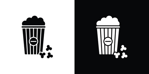 Popcorn icon in solid silhouette set. Vector Illustration.