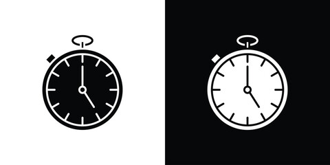 Pocket watch icon in solid silhouette set. Vector Illustration.