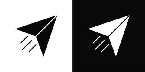 Paper plane icon in solid silhouette set. Vector Illustration.