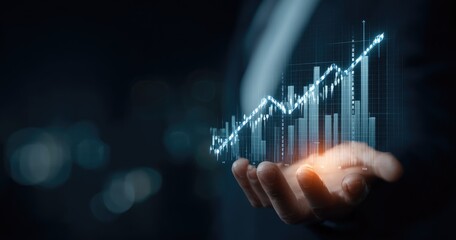 Glowing graph displays upward trend on a hand