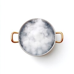 Steam Rising from Silver Pot Filled with Water on White Background Capturing Culinary Essence and Cooking Techniques