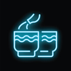 Blue neon sign of a bartender pouring a drink into a glass on a black background