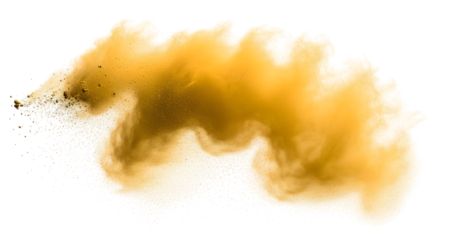 Abstract Golden Dust Cloud or Sandstorm Swirl with Fine Particles on Transparent Background