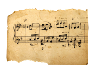 Aged Paper with Musical Notes on Transparent Backdrop: Antique Parchment Sheet for Artistic Compositions and Historical Presentations