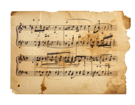 Fragment Of Vintage Sheet Paper With Musical Notes Old Aged Texture Grunge Background Antique Paper Manuscript Isolated
