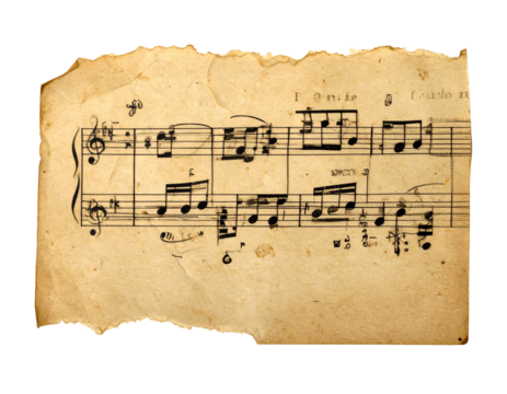 Aged Paper with Musical Notes on Transparent Backdrop: Antique Parchment Sheet for Artistic Compositions and Historical Presentations - Powered by Adobe