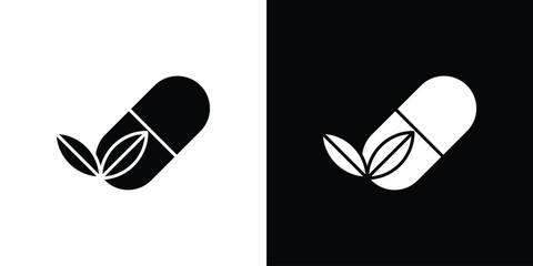 Herbal capsule icon in solid silhouette set. Vector Illustration.