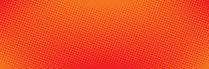Polka dot pop art halftone pattern. Red dots on orange background