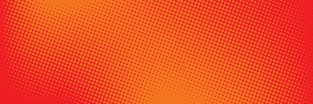 Polka dot pop art halftone pattern. Red dots on orange background