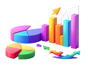  Modern Infographic Elements with Colorful Charts and Arrows – Transparent PNG Set