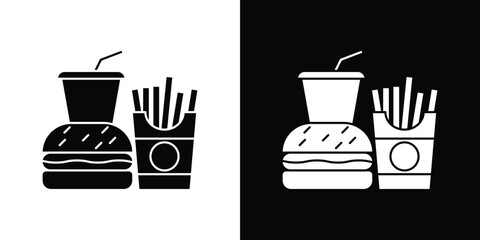 Fast food icon in solid silhouette set. Vector Illustration.