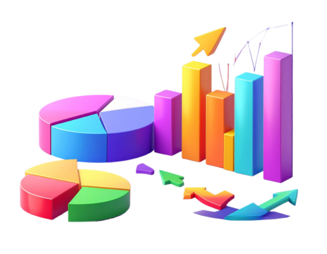  Modern Infographic Elements with Colorful Charts and Arrows – Transparent PNG Set