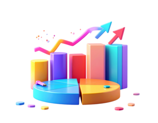 Modern Infographic Elements with Colorful Charts and Arrows – Transparent PNG Set