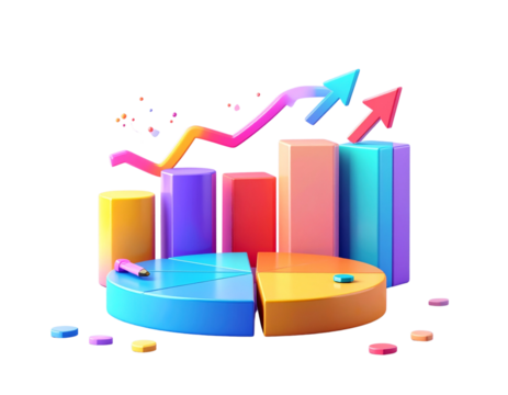 Modern Infographic Elements with Colorful Charts and Arrows – Transparent PNG Set