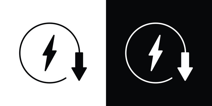 Energy reduction icon in solid silhouette set. Vector Illustration.