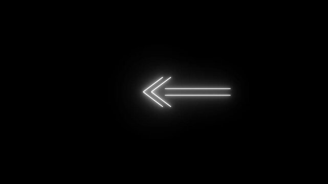 Glowing neon arrow symbol icon animation on black background. Directional sign arrow, Traffic directional arrows sign, Abstract points to the left.