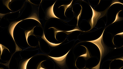 Abstract black and gold swirling pattern with light and shadow.