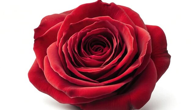 A detailed view of a bright red rose against a clean white background, perfect for use in any design where a pop of color is needed