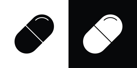 Capsule icon in solid silhouette set. Vector Illustration.