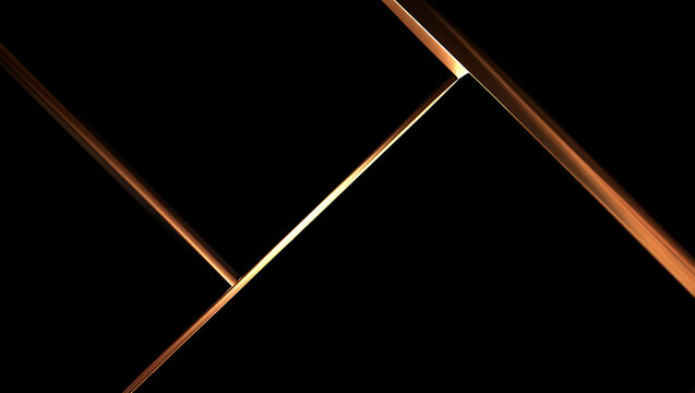Abstract geometric design with golden lines on a black background.