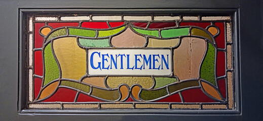 Victorian stained glass “Gentlemen” toilet sign in colour