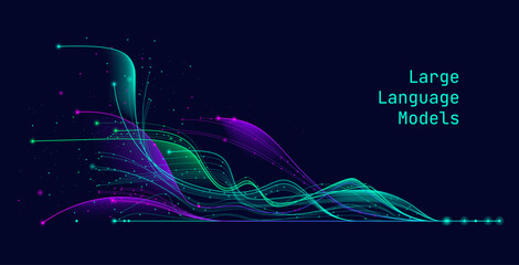 Illustration of abstract stream, AI brain concept. Artificial intelligence. Big data, technology, AI, data transfer, data flow, large language model, generative AI, LLM, NLP. NLG	