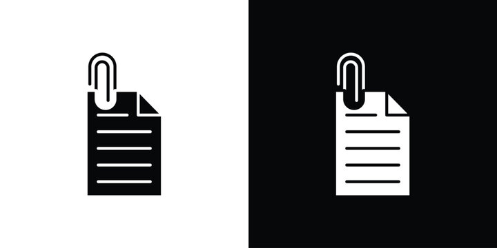 Attach document icon in solid silhouette set. Vector Illustration.