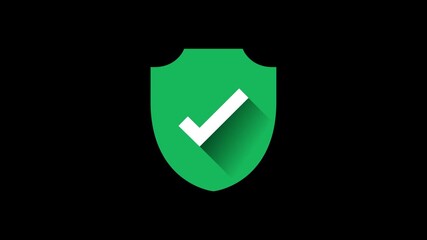 Green badge Shield with check mark animation and Red bagde Shield with cross mark animation. Motion graphic. black background with alpha channel
