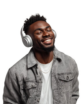 Happy young man with headphones smiling cut out
