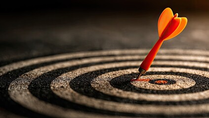 A bright red dart precisely hitting the bullseye of a target
