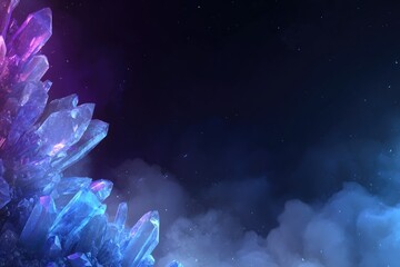 Crystalline formations glow with vibrant blue and purple hues