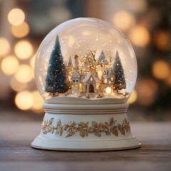 Enchanting winter village inside a glowing glass orb