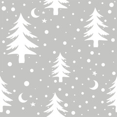 White trees seamless pattern on grey background