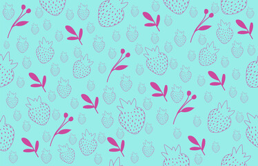 Blue and pink strawberry seamless vector pattern