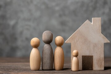 Wooden peg family and house silhouette represent home and belonging