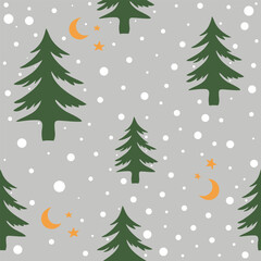Minimal winter forest seamless pattern on grey background