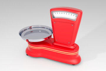 Vibrant Red Retro Kitchen Scale on White Background 3D render