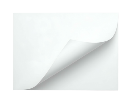 White paper with a corner curled upward, casting a gentle shadow