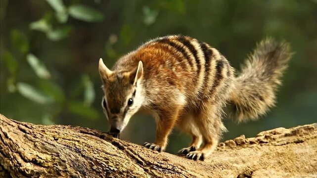 A numbat is walking on a log