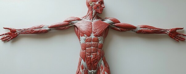 Anatomical model showing human musculature from a top-down perspective